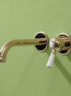 NP嘴预埋墙排浅金色美式法式复古暗装入墙式面盆水龙头墙出水冷热