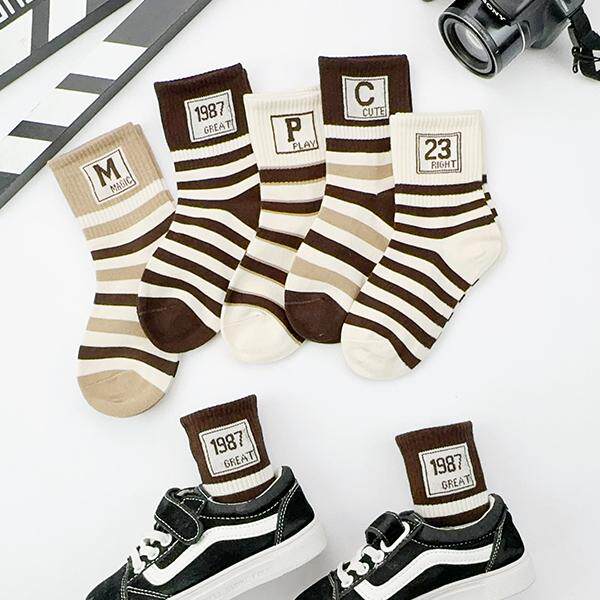 儿童袜子男童秋冬款中大童运动春季女童学院风条纹纯棉无骨中筒袜