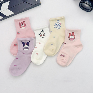 女童袜子纯棉春秋卡通库洛米玉桂狗美乐蒂儿童中筒秋季中筒袜棉袜