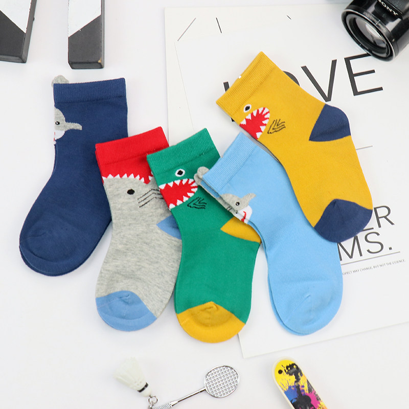 儿童袜子春秋薄款男童女童中筒袜宝宝纯棉卡通恐龙1-3-15岁中大童