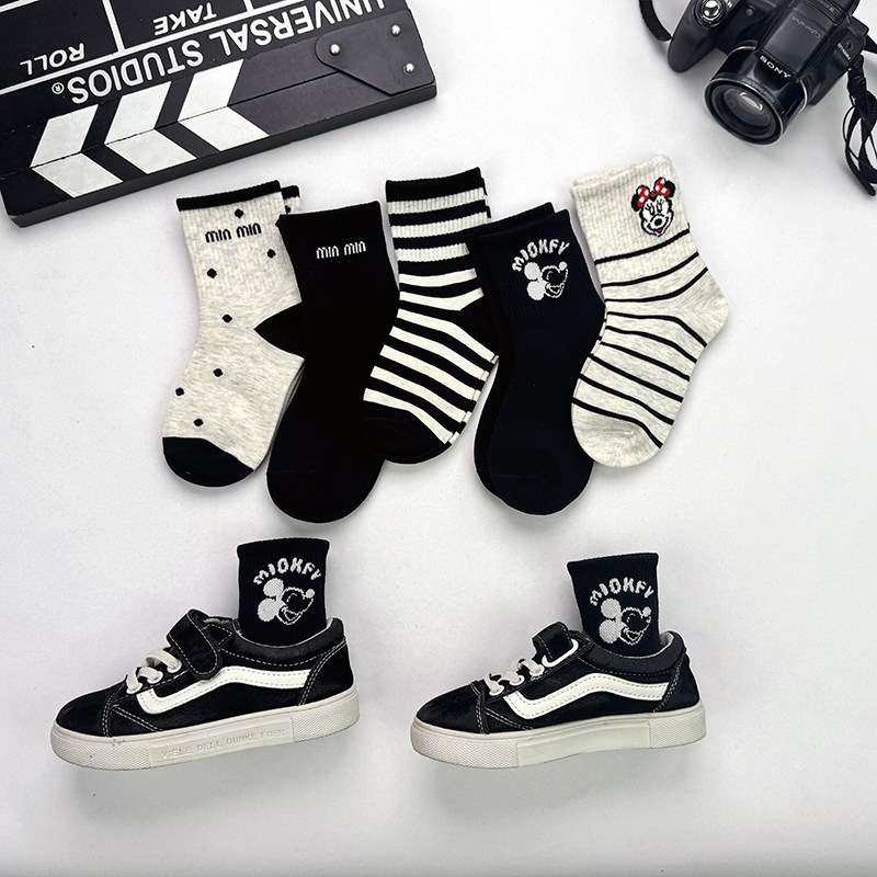 儿童袜子春秋季纯棉中筒袜男童女童无骨韩版条纹潮袜中大童运动袜