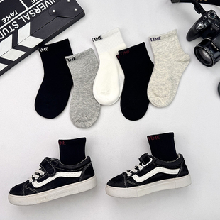 男童袜子春秋纯棉无骨吸汗中大童儿童秋冬季中筒袜运动字母抗起球