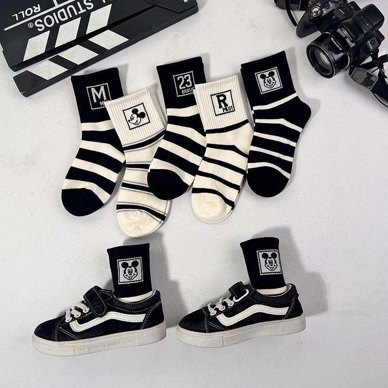 爱滴嗒儿童袜子秋冬季纯棉韩系条纹男童女童中大童纯棉长筒袜棉袜