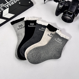 爱滴嗒女童袜子秋冬季花边纯棉中筒袜外穿潮袜女孩春款中小童洋气