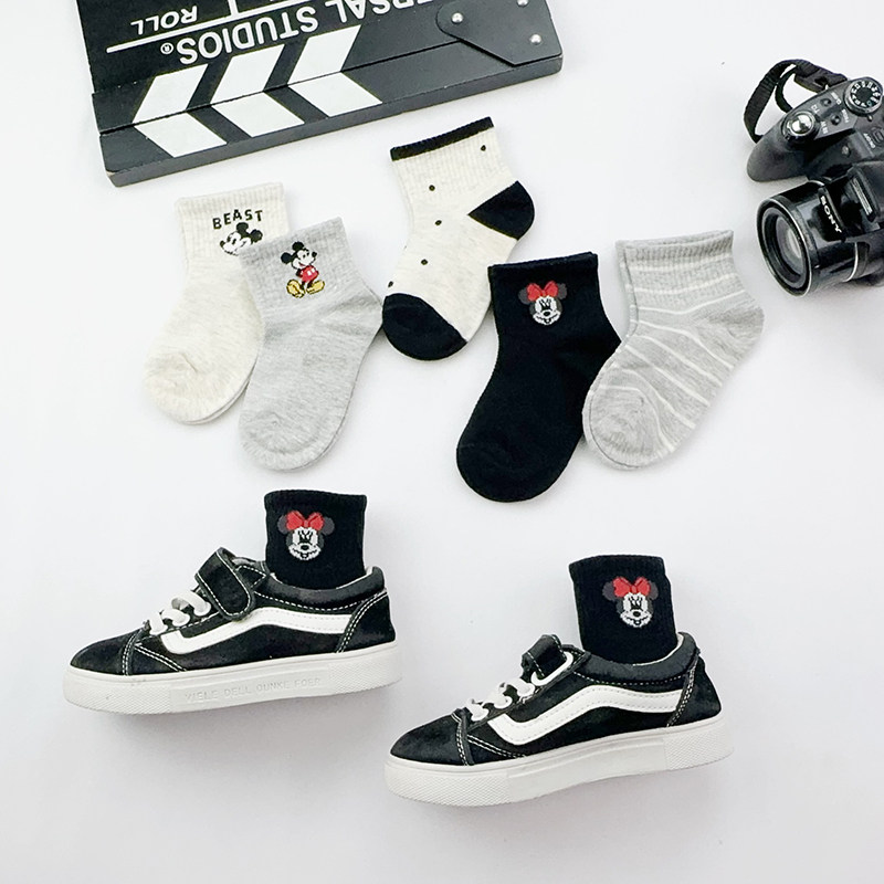 儿童袜子夏薄款女童纯棉网眼袜宝宝女孩中大童春夏船袜学生黑白色