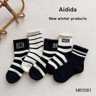 儿童袜子男童秋冬季加绒加厚中筒袜中大童青少年纯棉毛圈东北冬款