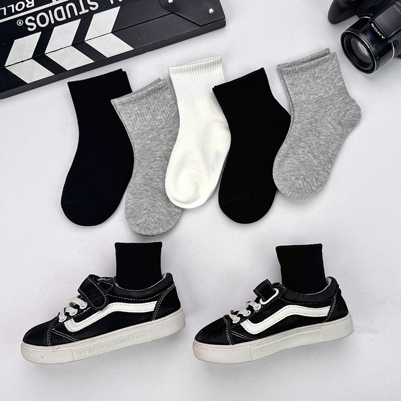 儿童袜子春秋纯棉男童女童中筒韩版纯色宝宝中筒袜秋季中大童潮袜