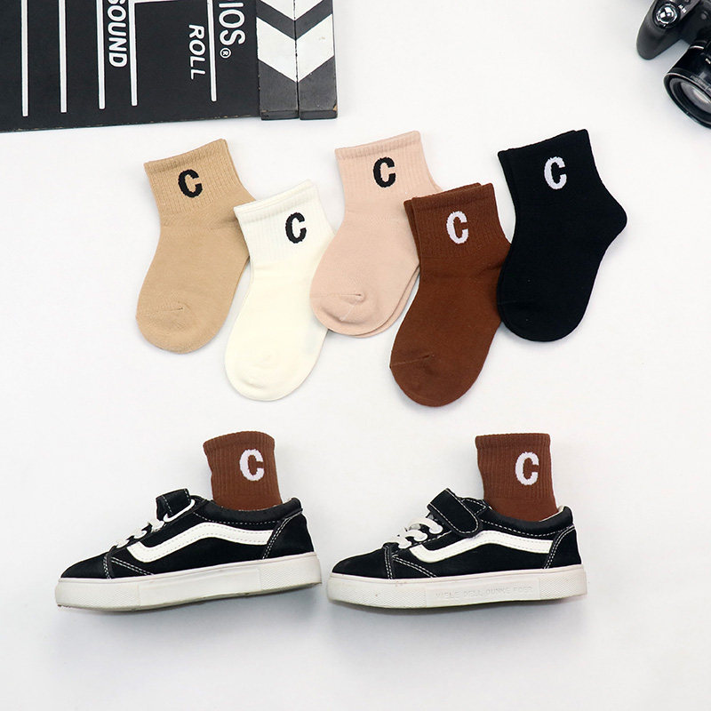 儿童袜子春季纯棉男童小童中筒袜韩版潮袜大童字母咖短袜女童棉袜