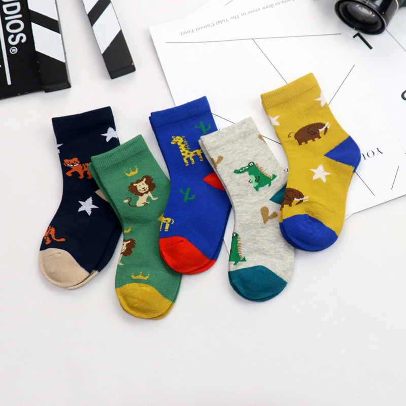 儿童袜子纯棉春秋冬季男童女童中大小孩中筒加厚男宝宝恐龙棉袜春