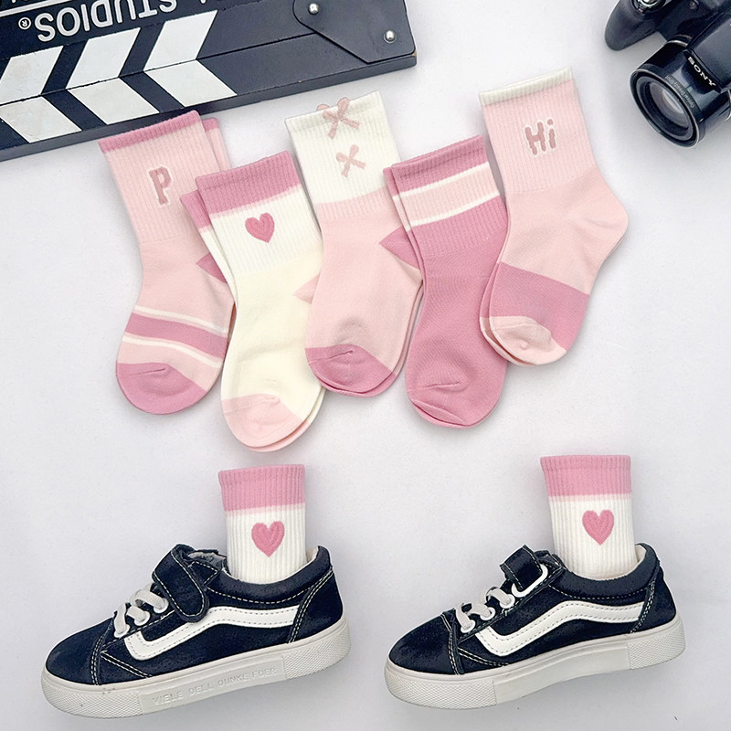 女童袜子春秋款纯棉无骨秋季儿童中筒袜女孩可爱运动高弹大童棉袜