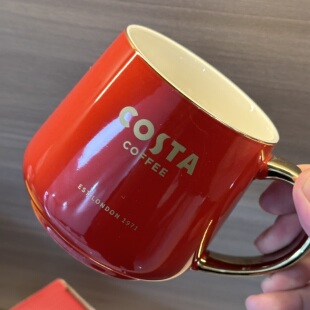 COSTA红釉鎏金杯马克杯50周年陶瓷咖啡杯复古勃艮第红杯收藏绝版