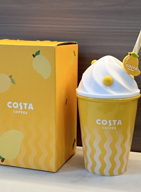 COSTA快乐一夏黄色马克杯芒果可爱陶瓷吸管杯265ml高颜值清仓绝版