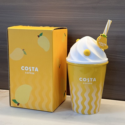 COSTA快乐一夏黄色马克杯芒果可爱陶瓷吸管杯265ml高颜值清仓绝版