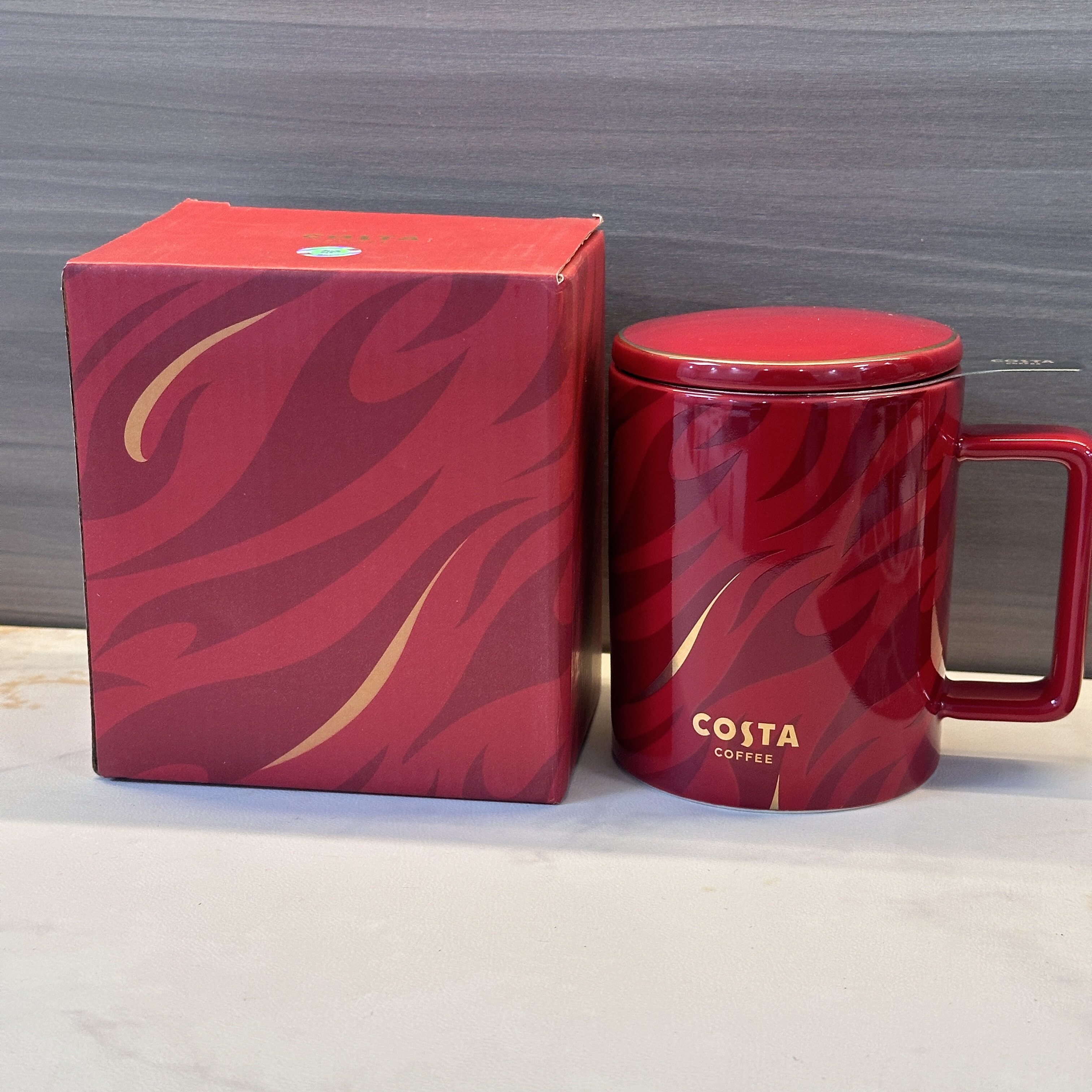 COSTA萌虎系列幸运红咖啡马克杯新年红陶瓷杯带茶漏清仓绝版清仓图片