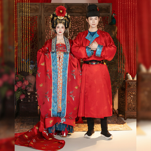 卿如故原创汉服唐制婚服喜服诃子裙拖尾大衫绣花男女套装红色套装