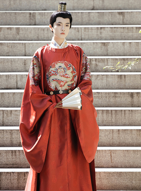 卿如故原创汉服明制圆领袍四补补服暗纹缎面提花满金工艺园补侧摆