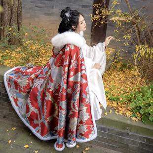 卿如故原创汉服明制斗篷可拆卸大毛领仿妆花织金加厚里衬绒衬冬款