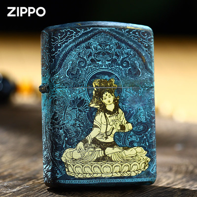 正品zippo打火机复古做旧白度母