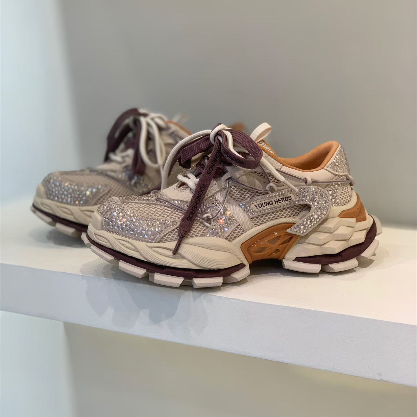 欧洲站2026春季新款水钻老爹鞋女鞋厚底增高休闲鞋潮流百搭运动鞋