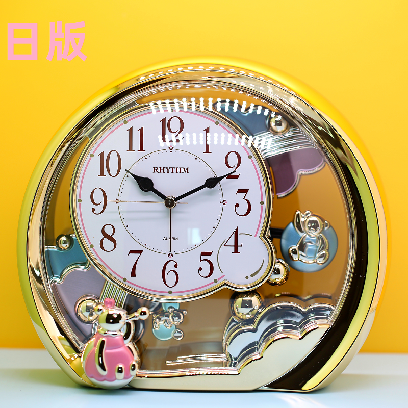 日本丽声RHYTHM静音书房办公室卧室钟摆复古时尚大气电子座钟闹钟
