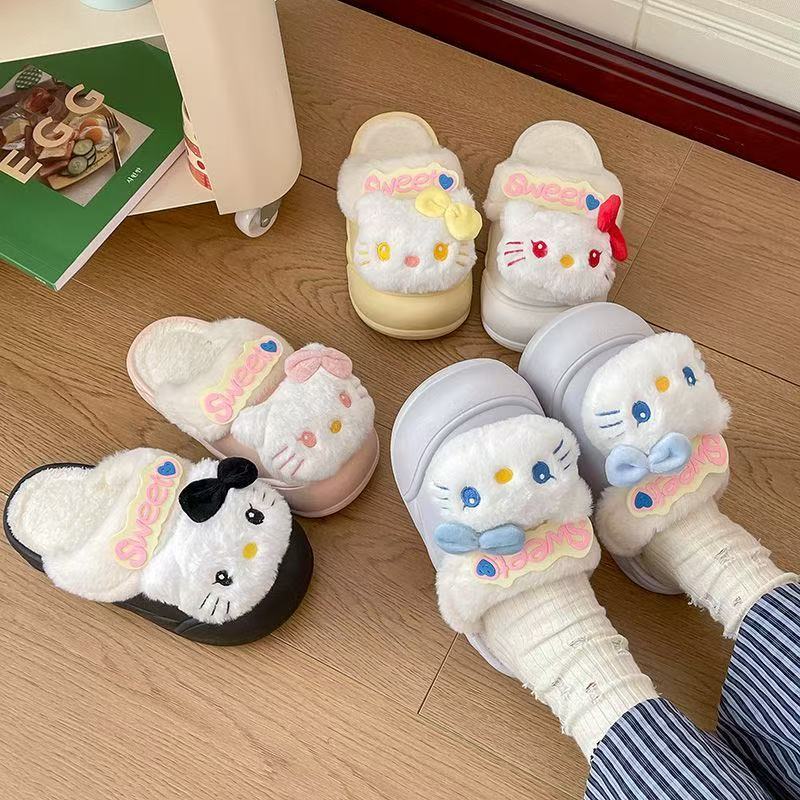 HelloKitty保暖棉鞋女冬季加绒加厚新款外穿毛毛绒拖鞋可爱棉拖鞋