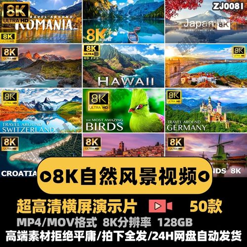 8K超高清自然风景动物航拍演示片电视投影仪商场测试专用视频素材