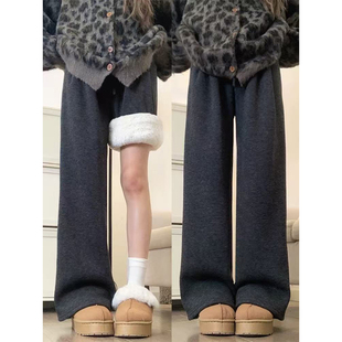 阔腿裤 羊羔绒糯米裤 300斤高腰直筒加厚大码 加绒胖mm2 子 女秋冬季