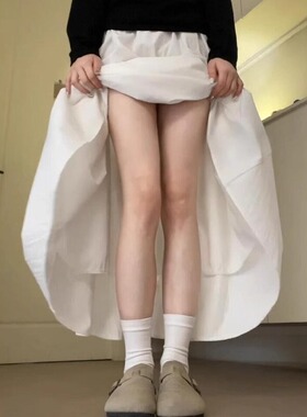 胖MM加大码白色半身裙女2025新款2-300斤高腰显瘦a字中长款花苞裙