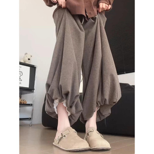 阔腿糯米裤 咖色软糯花苞裙裤 大码 高腰显瘦灯笼裤 女胖mm300斤秋季