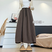 300斤胖mm糯米裙女春秋高腰显瘦a字长裙宽松垂坠感花苞南瓜半裙