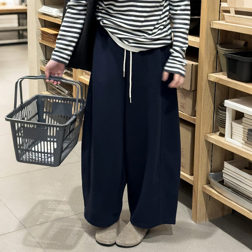 藏青弯刀阔腿大码200斤九分女裤