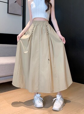 工装风半身裙女夏季2025新款胖mm2-300斤高腰显瘦遮胯a字中长裙子