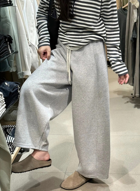 300斤灰色弯刀运动裤女秋季胖mm显瘦奶奶宽松垂感大码阔腿九分裤