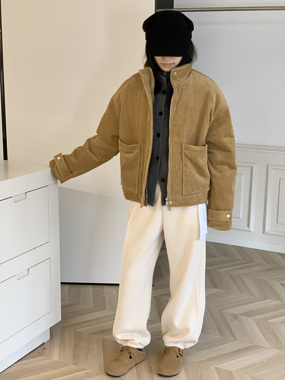 立领灯芯绒夹棉外套 休闲简约百搭短款加棉保暖棉服外套