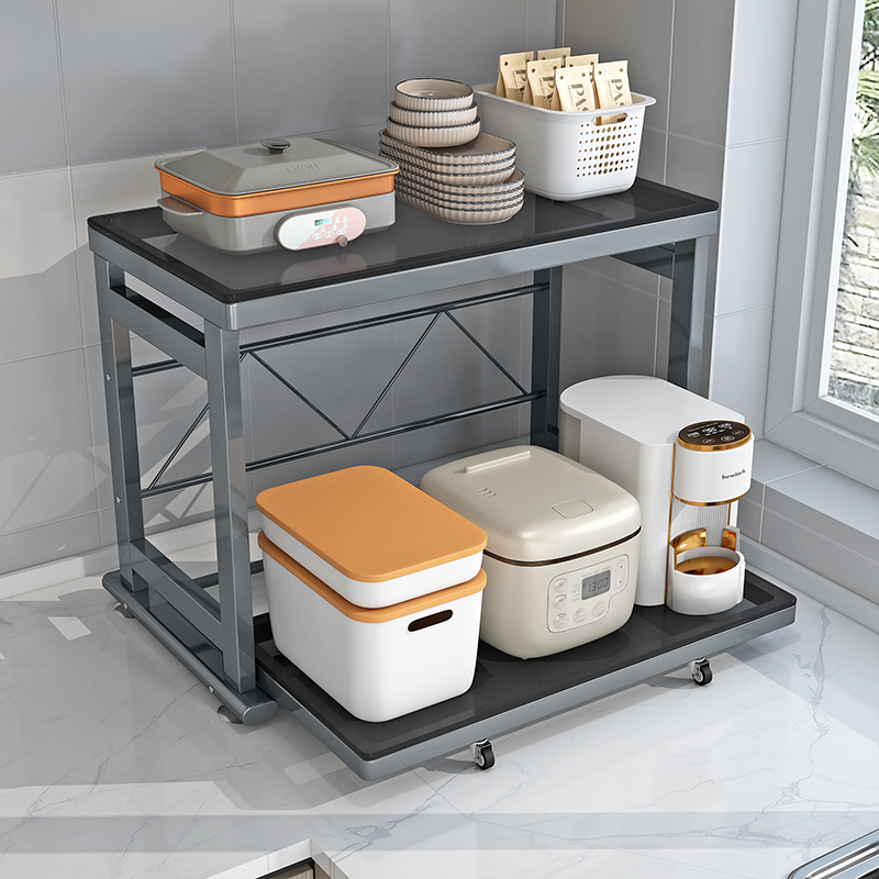 厨房微波炉置物架可抽拉烤箱架台面式多功能电饭锅一体储物收纳架