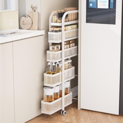 厨房夹缝置物架落地多层抽拉篮冰箱侧边抽拉柜小推车窄缝收纳架子