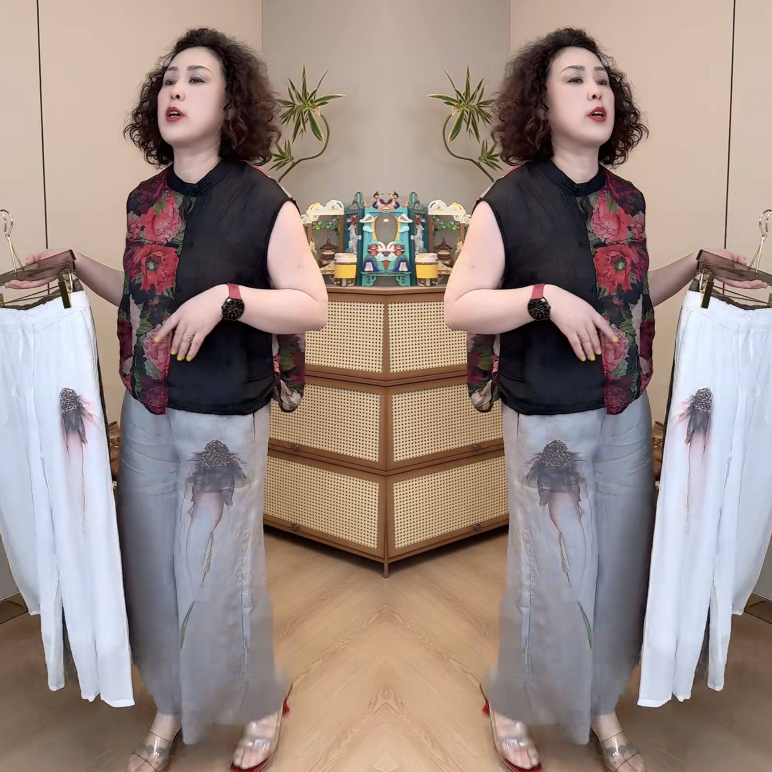 欧洲站轻熟风网红爆款夏季新款优雅复古印花拼接宽松衬衫搭配裤子