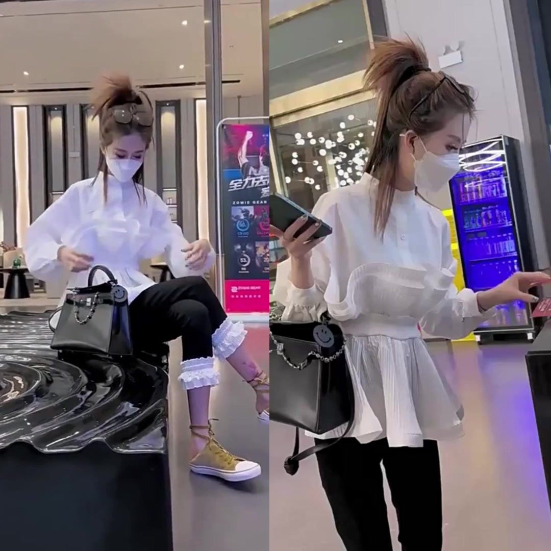 秋季新款白色衬衫法式立体荷叶边上衣修身小脚裤减龄女装网红同款