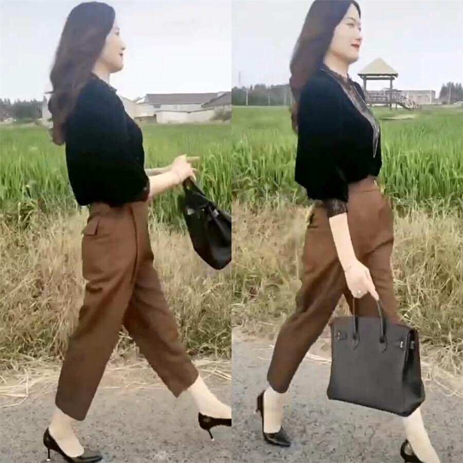 职业套装女2025春秋秋小个子时尚黑色打底上衣高腰休闲哈伦裤显瘦