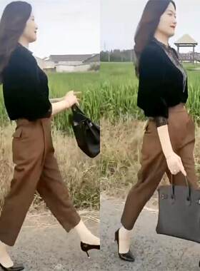 职业套装女2025春秋秋小个子时尚黑色打底上衣高腰休闲哈伦裤显瘦