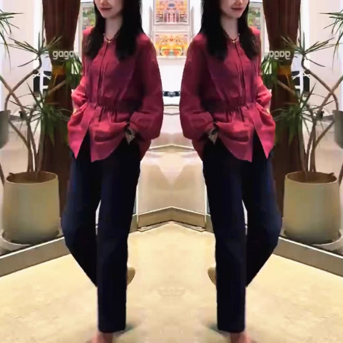 网红爆款时尚套装新款气质褶皱收腰显瘦防嗮衬衫+简约显瘦九分裤