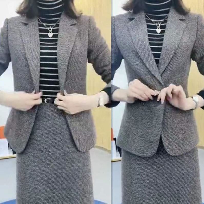 高级感西装外套女神轻熟风显瘦毛呢套装半身裙时尚入秋穿搭一整套