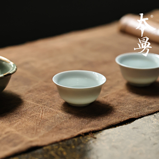 本曼山房80年代若深杯德化老厂瓷柴烧白瓷潮汕功夫茶杯白釉杯客杯