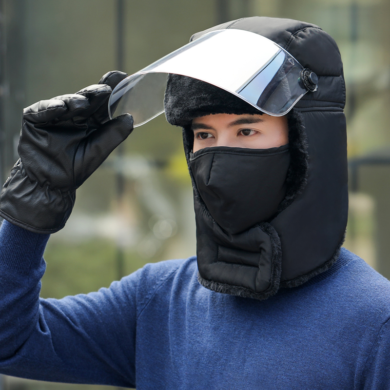 冬天骑车棉帽子防风男女挡风骑行