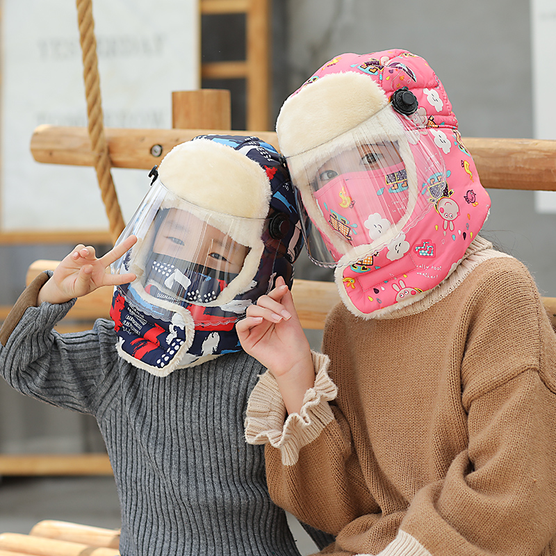 儿童冬天保暖防寒挡风骑行棉帽子