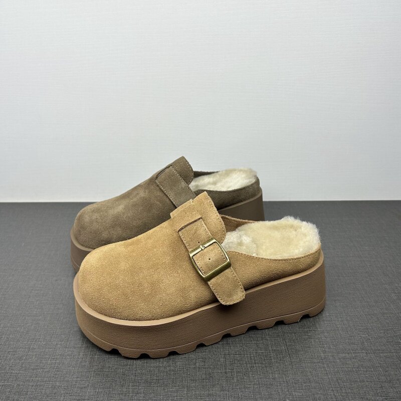 专柜撤柜处理真皮勃肯鞋2025新款小个子厚底增高加绒包头毛毛拖鞋