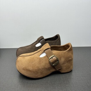 撤柜处理厚底丽珍鞋女新款魔术贴一脚蹬懒人乐福鞋小个子勃肯鞋女