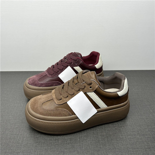 专柜断码处理磨砂皮真皮女鞋春季新款休闲百搭学院风厚底德训鞋女