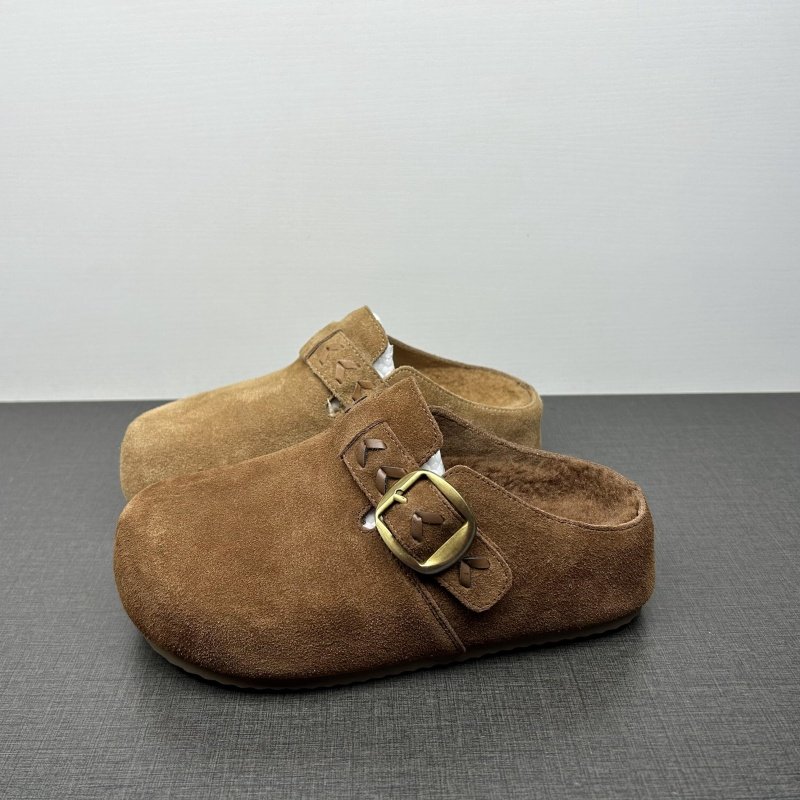 35 36 37品牌撤柜处理反绒皮勃肯鞋女包头外穿松糕底加棉懒人拖鞋