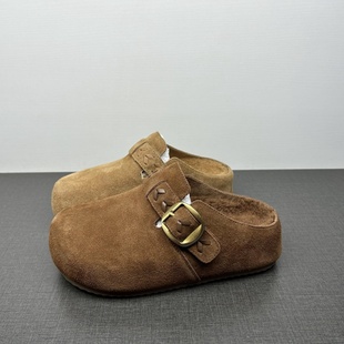 35 36 37品牌撤柜处理反绒皮勃肯鞋女包头外穿松糕底加棉懒人拖鞋